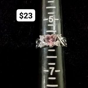 Pink heart shaped stone set in sterling silver